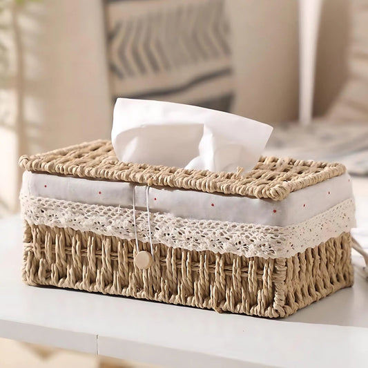 Stylish Braided Woven Tissue Box Holder for Home Decor