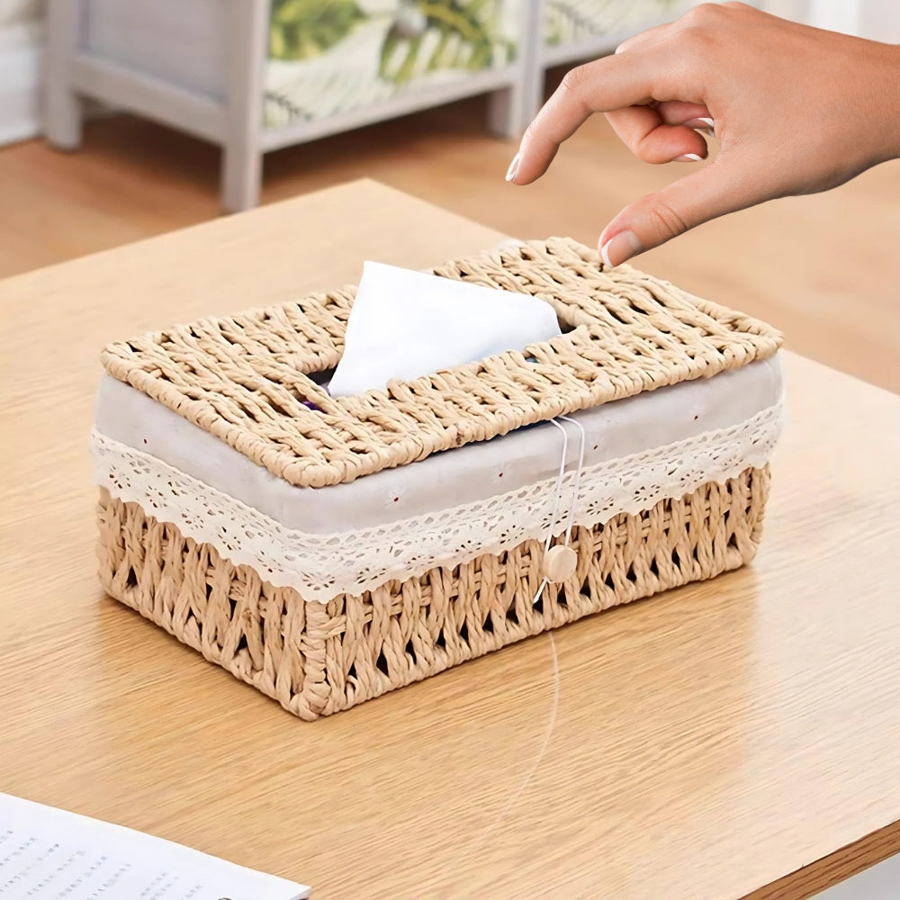 Stylish Braided Woven Tissue Box Holder for Home Decor