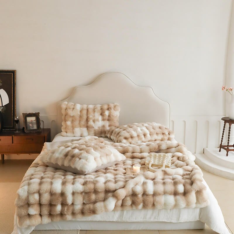Plaid en fausse fourrure de lapin moelleuse de luxe - Ultra doux et confortable