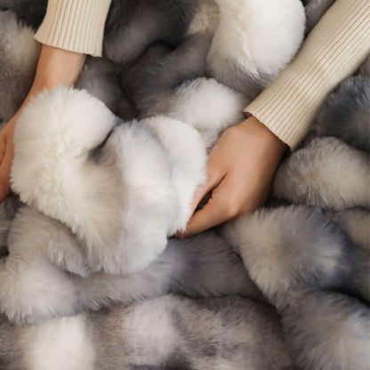 Plaid en fausse fourrure de lapin moelleuse de luxe - Ultra doux et confortable