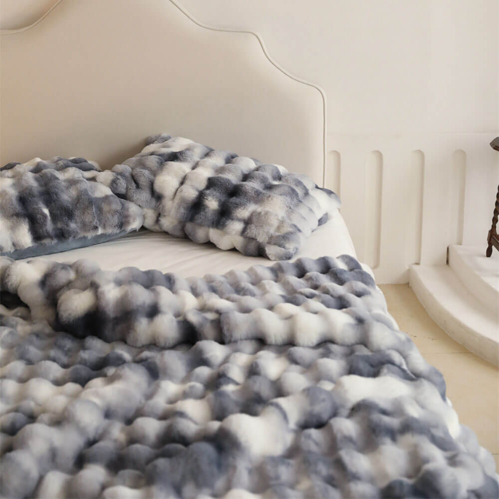 Plaid en fausse fourrure de lapin moelleuse de luxe - Ultra doux et confortable