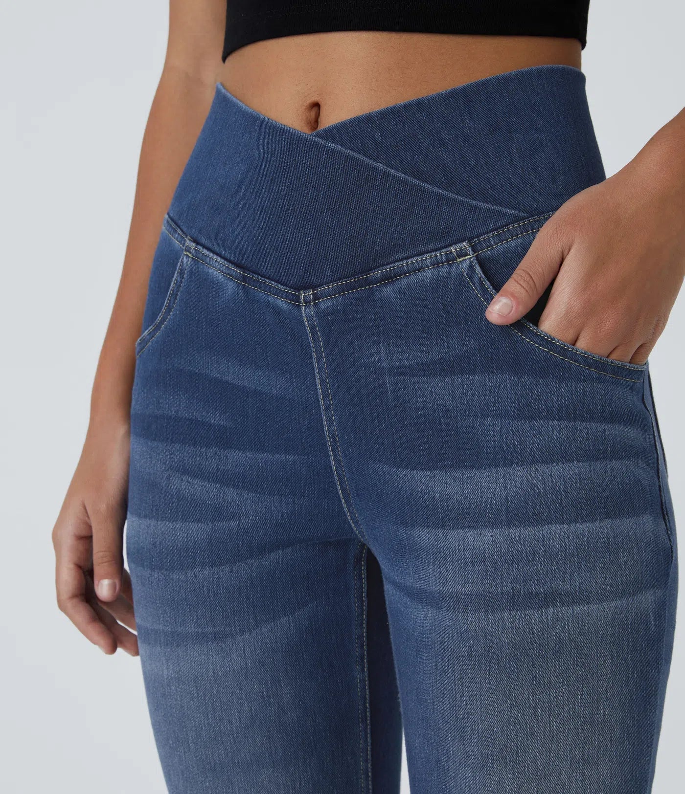 ElsaShape Jeans haute taille avec bande croisée - Look naturel 