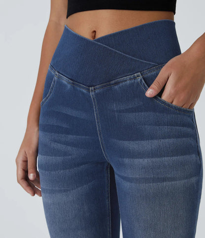 ElsaShape Jeans haute taille avec bande croisée - Look naturel 