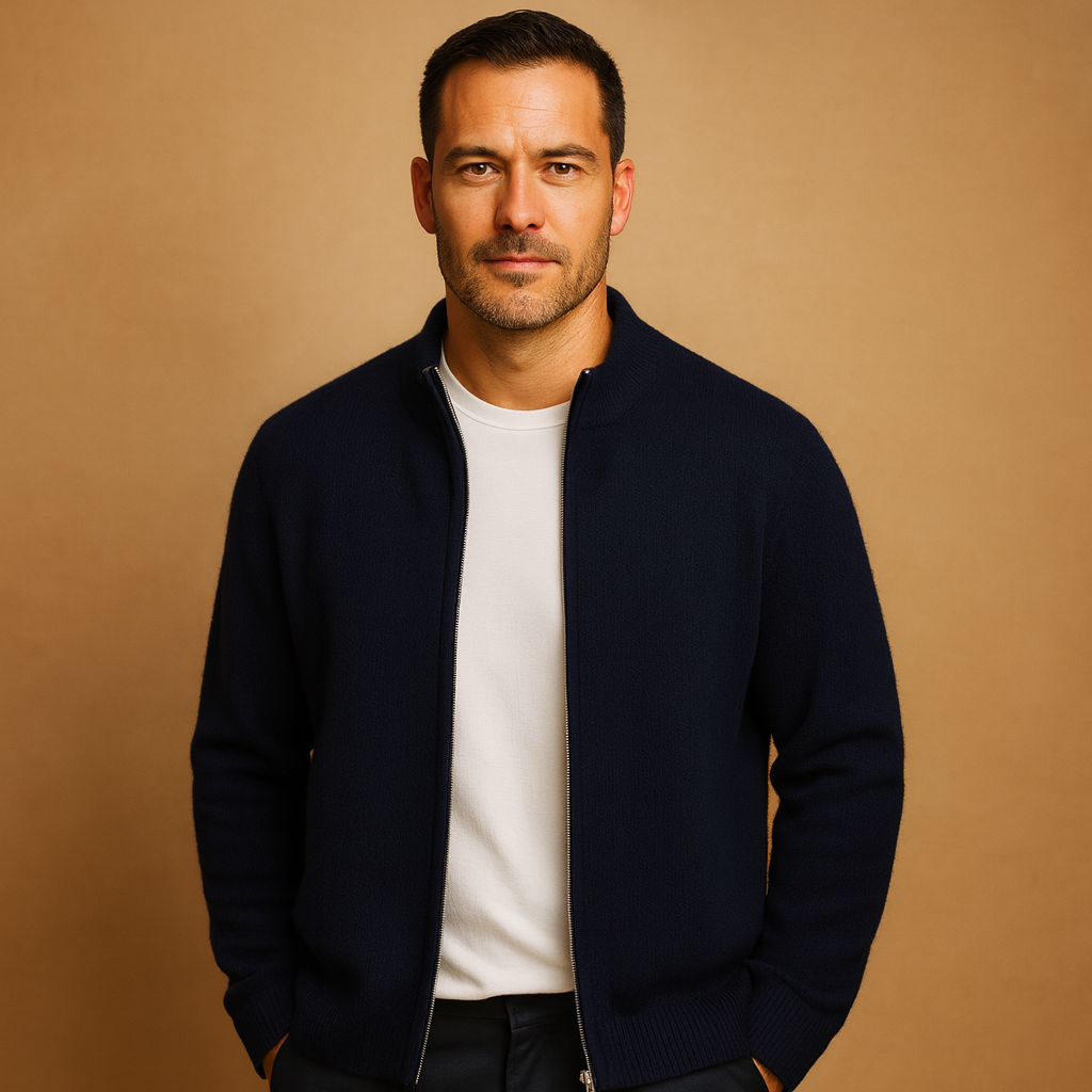 Cardigan Zippé Homme | Geribbelde Kraag Gebreid avec Comfortabele Dagelijkse Pasvorm