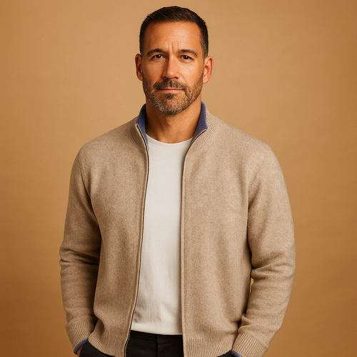 Cardigan zippé pour hommes | Gerippter Kragenstrick mit bequemer Passform für den Alltag