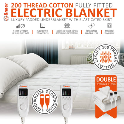 200 Thread Count Cotton Electric Blanket - Fully Fitted Warm Throw