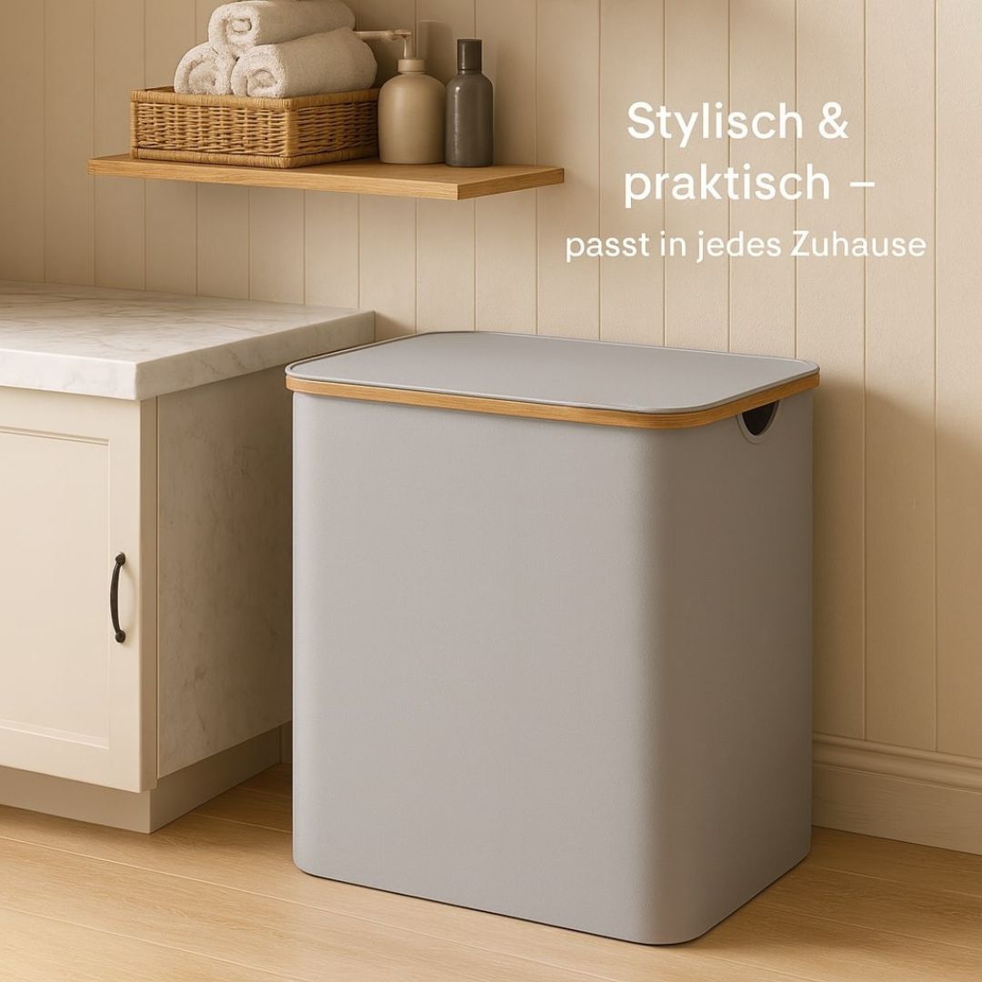 Wäschekorb mit Deckel | Wäsche Sammler mit 3 Fächern in Schwarz, Beige & Grau | LaundryBox
