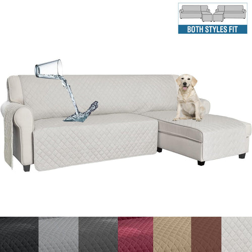 Waterproof L-Shaped Sofa Cover with Chaise for Pets - Adjustable Straps