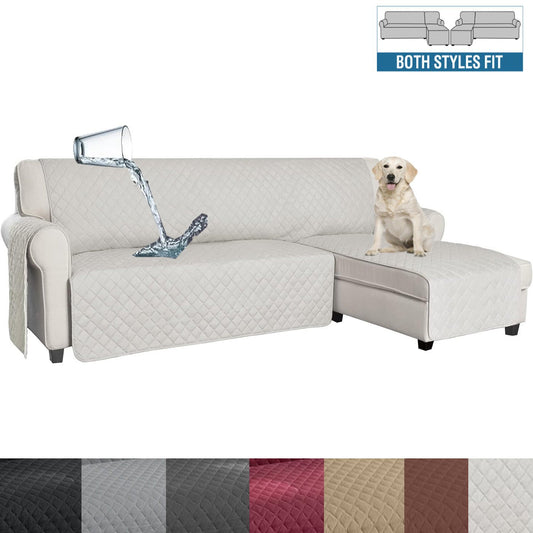 Waterproof L-Shaped Sofa Cover with Chaise for Pets - Adjustable Straps